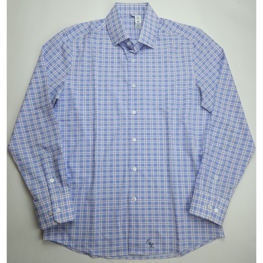 Medium State & Liberty Button Up Dress Shirt Mens Check Stretch Performance